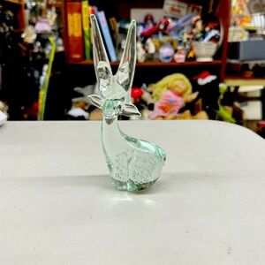 Vintage Enesco Clear Art Glass Reindeer Deer Figurine Collectible Holiday